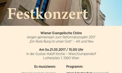 Plakat zum Festkonzert - zu sehen ist die Gustav-Adolf-Kirche in Wien