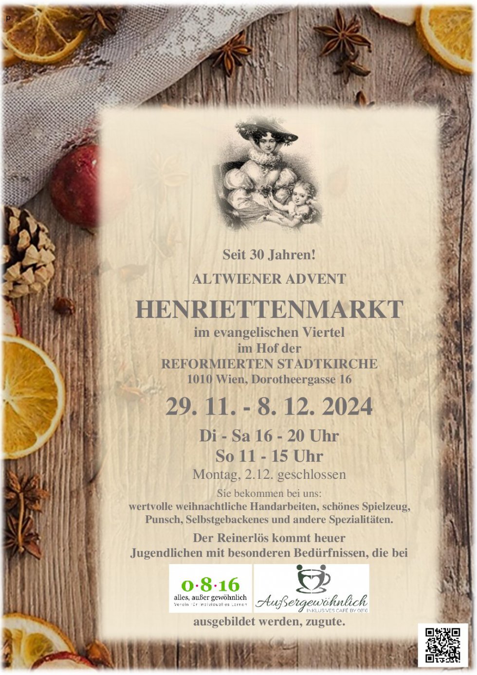 29. November 2024 / 16:00 - 8. Dezember 2024 / 20:00 Henriettenmarkt 29.11.-8.12. Öffnungszeiten: Di-Sa 16:00 - 20:00 So 11:00 - 15:00 (Montag geschlossen)