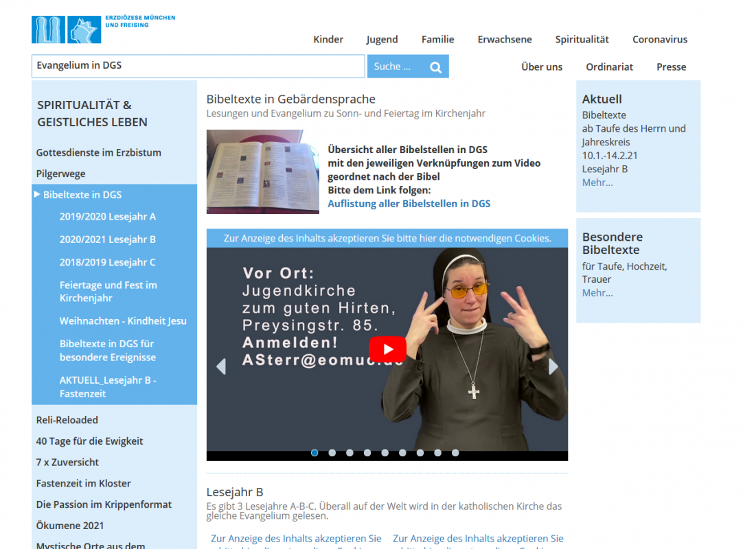 Screenshot von https://www.erzbistum-muenchen.de/spiritualitaet/evangelium-in-dgs