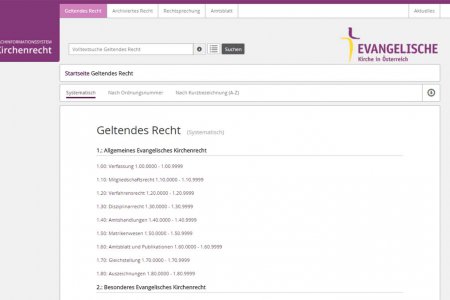 Die neue Website erleichtert den Zugang zu Dokumenten und die gezielte Suche nach Schlagwörtern. Foto: www.kirchenrecht.at/Screenshot