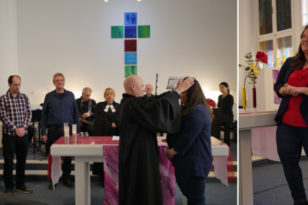 Angelina Ahrens empfängt den Segen von Superintendent Matthias Geist. Fotos: Evang. Kirche / Schomaker