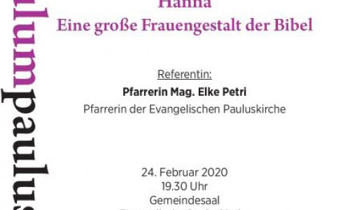 Curriculum Pauluskirche zu Hanna - Eine große Frauengestalt der Bibel am 24. Februar 2020, 19.30 Uhr