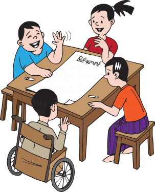 zeichnung, kinder mit und ohne behinderung