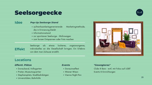 Eine mobile Seelsorgeecke. Dort sein wo Menschen sind. © Pe.eR