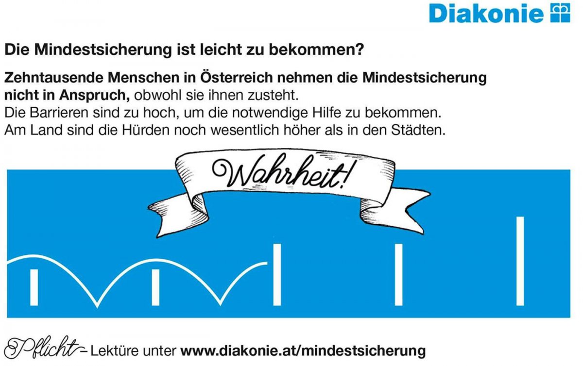 Mit Freecards und Infografiken (siehe Bild) leistet die Diakonie seit viele Wochen Aufklärungsarbeit bezüglich der Bedarfsorientierten Mindestsicherung. Und das mit großem Erfolg, so die Diakonie in einer ersten Bilanz. Foto: Diakonie Österreich Freecards und Infografiken