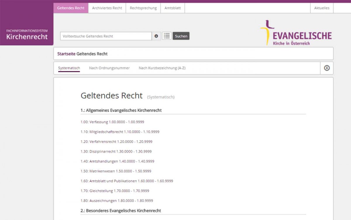 Die neue Website erleichtert den Zugang zu Dokumenten und die gezielte Suche nach Schlagwörtern. Foto: www.kirchenrecht.at/Screenshot Die neue Website erleichtert den Zugang zu Dokumenten und die gezielte Suche nach Schlagwörtern. Foto: www.kirchenrecht.at/Screenshot