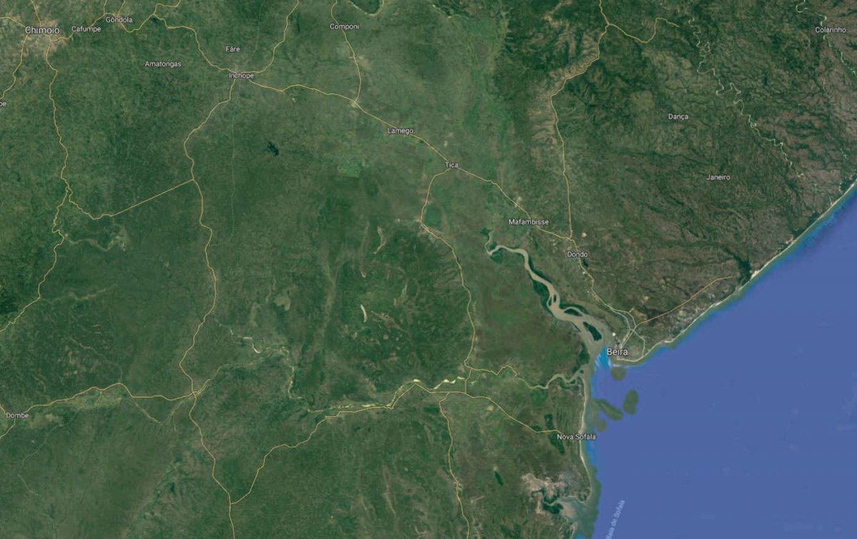 Die Stadt Beira ist vom Zyklon besonders betroffen. Foto: GoogleMaps/Screenshot Die Stadt Beira ist vom Zyklon besonders betroffen. Foto: GoogleMaps/Screenshot