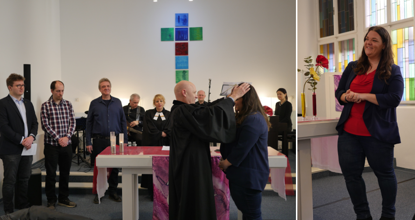 Angelina Ahrens empfängt den Segen von Superintendent Matthias Geist. Fotos: Evang. Kirche / Schomaker